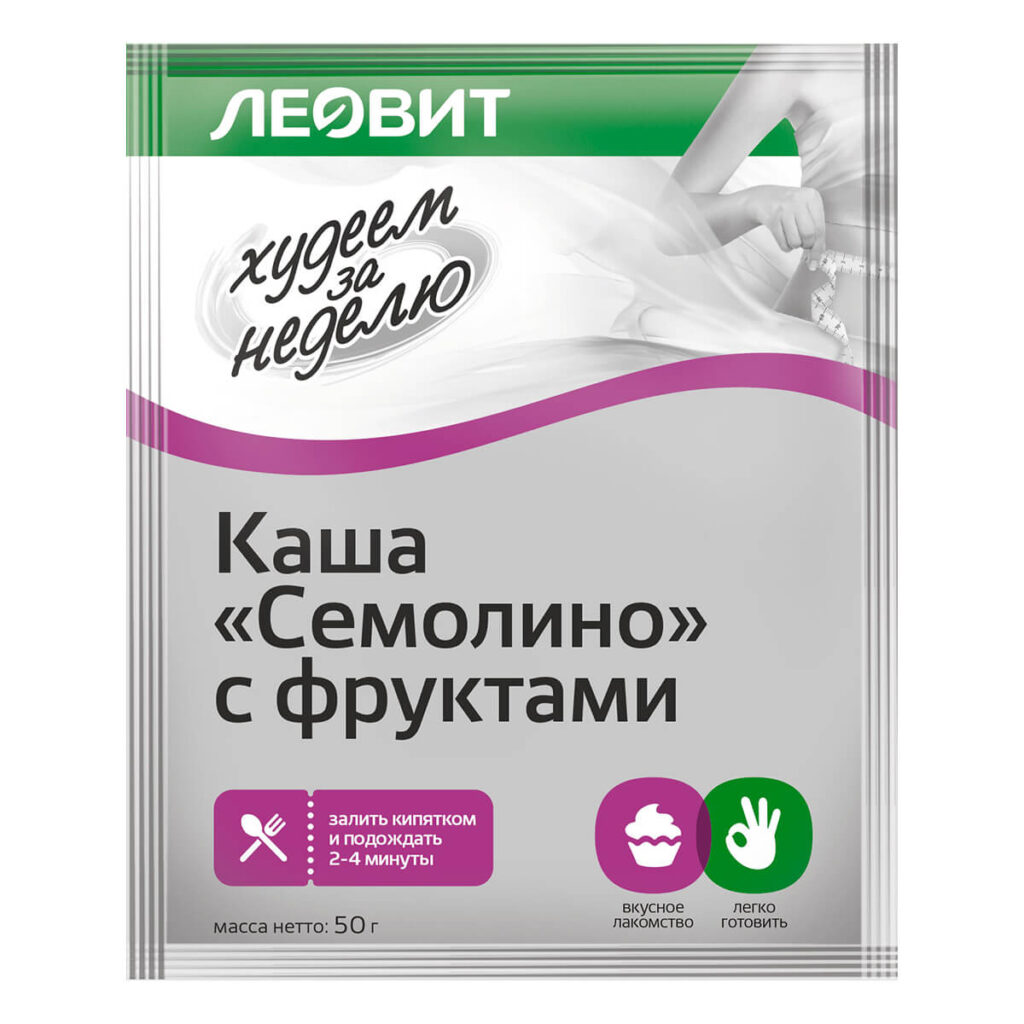 Каша Семолино с фруктами Худеем за неделю, 12 шт по 50 г, ЛЕОВИТ