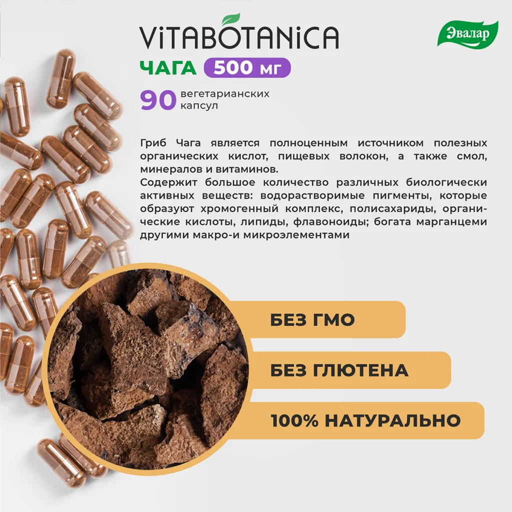ВитаБотаника Чага, 90 капсул, Эвалар