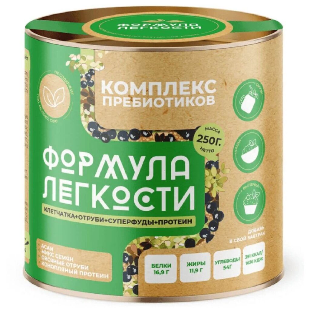 Комплекс пребиотиков «Овсяные отруби + микс семян + конопляный протеин + асаи», 250 г, Формула легкости