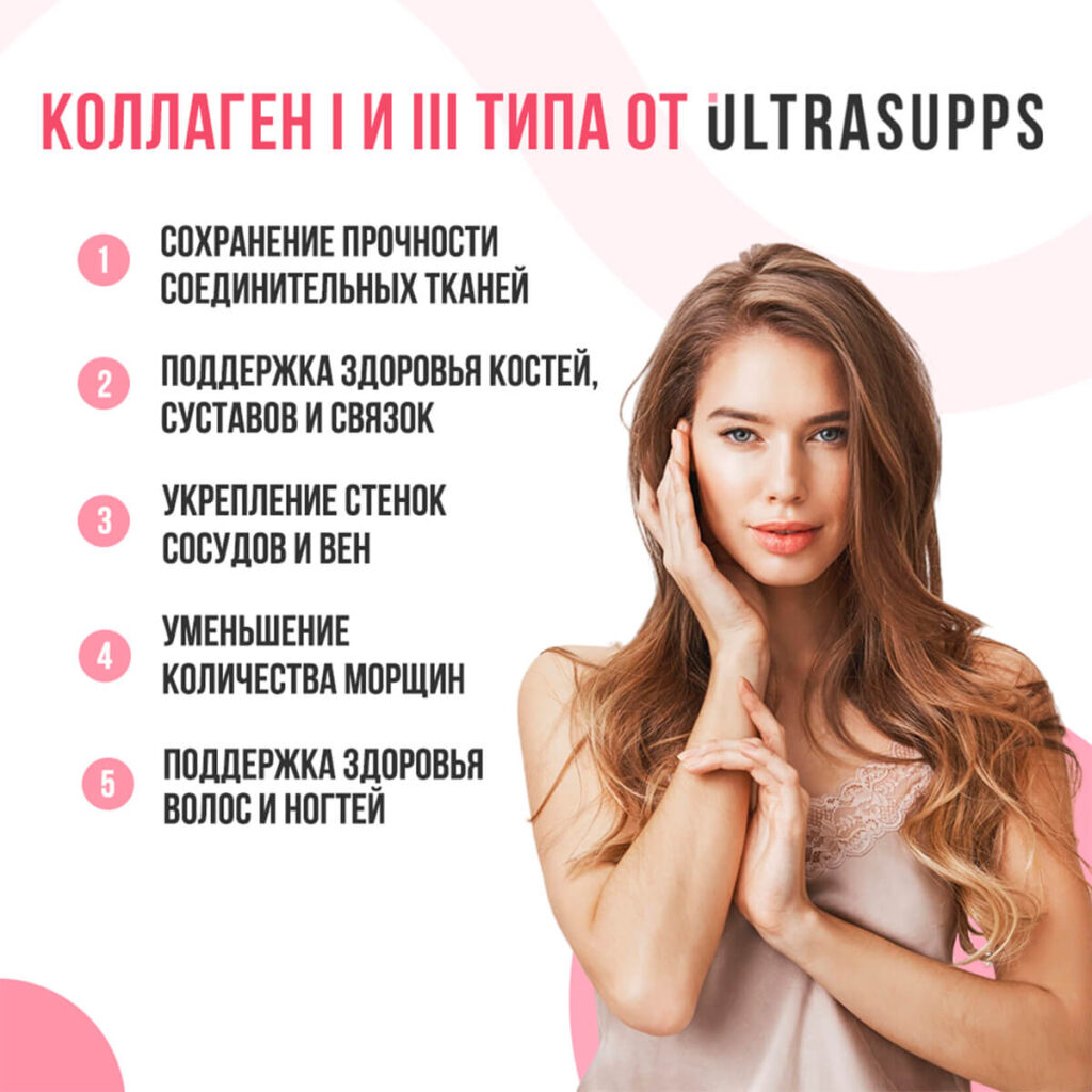 Коллаген 1 и 3 типа, 90 капсул, Ultrasupps