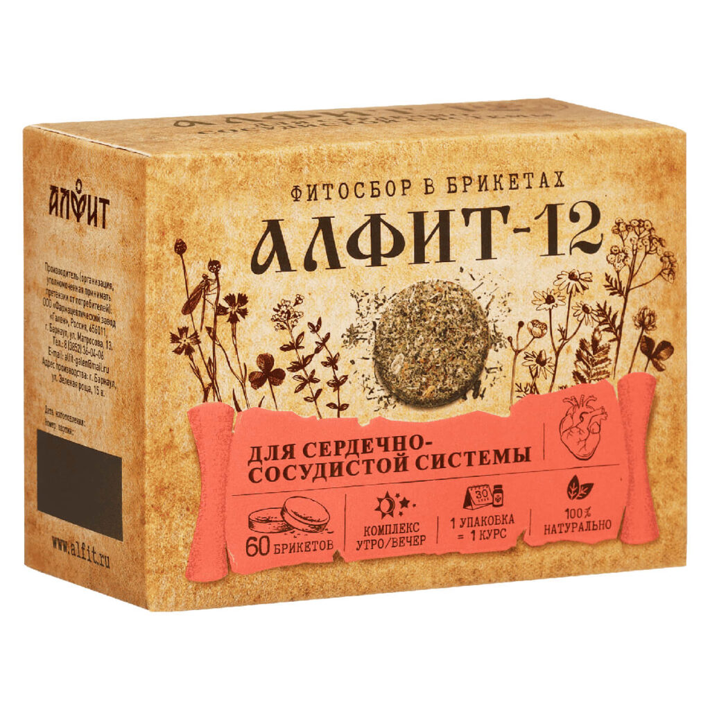 Алфит-12 Сердечный, 120 г (60 брикетов по 2 г), Алфит