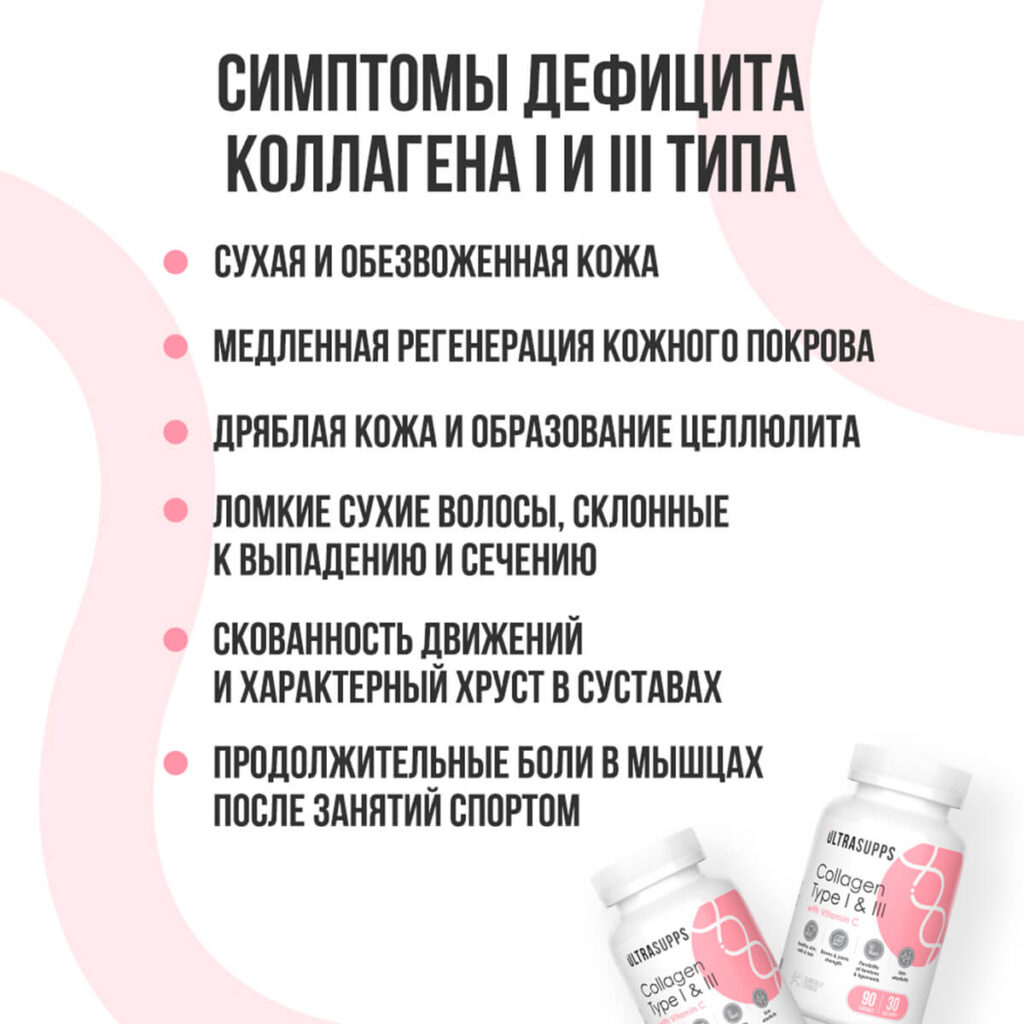 Коллаген 1 и 3 типа, 90 капсул, Ultrasupps