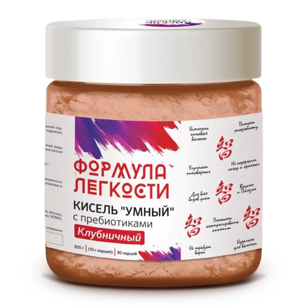 КИСЕЛЬ «УМНЫЙ» с пребиотиками, Клубничный, 300 г, Формула легкости