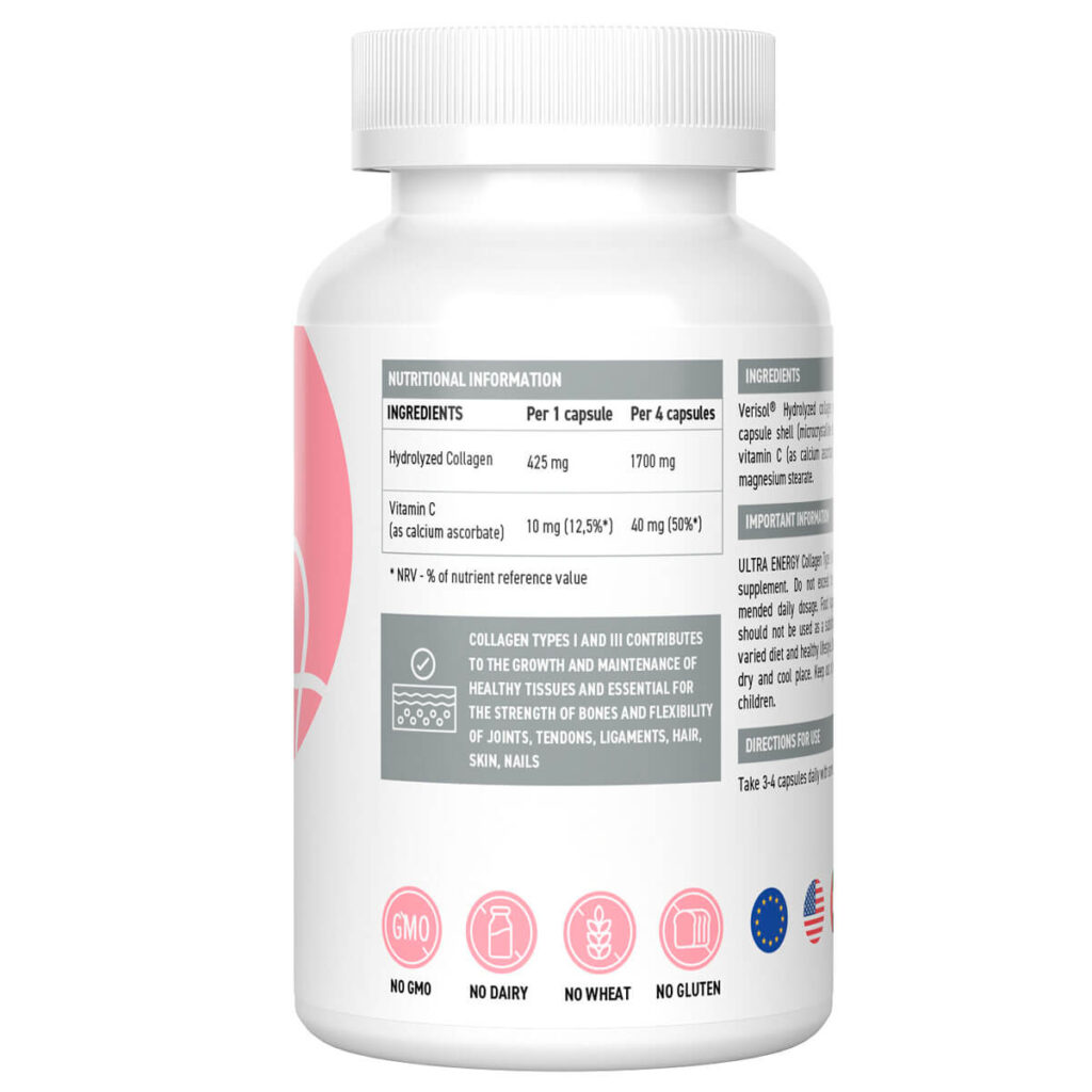 Коллаген 1 и 3 типа, 90 капсул, Ultrasupps