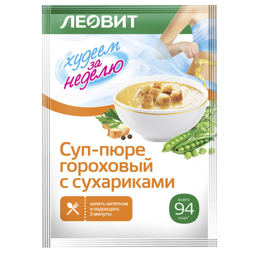 Суп-пюре гороховый с сухариками Худеем за неделю, 15 шт по 30 г, ЛЕОВИТ