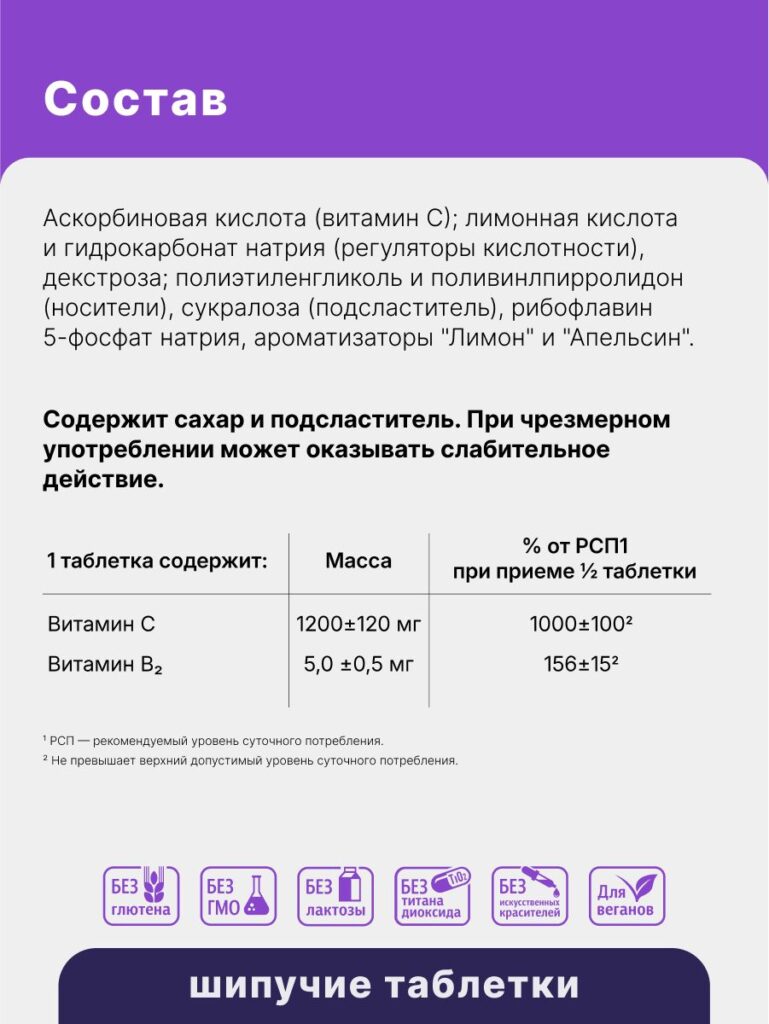 Витамин С 1200, 20 шипучих таблеток, Эвалар