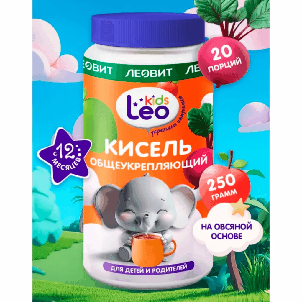 Кисель Общеукрепляющий KidsLeo для детей с 12 месяцев, 250 г, ЛЕОВИТ