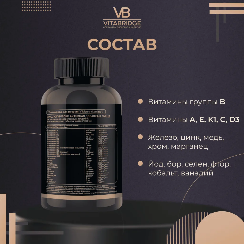 VitaBridge Витамины для мужчин, 30 таблеток