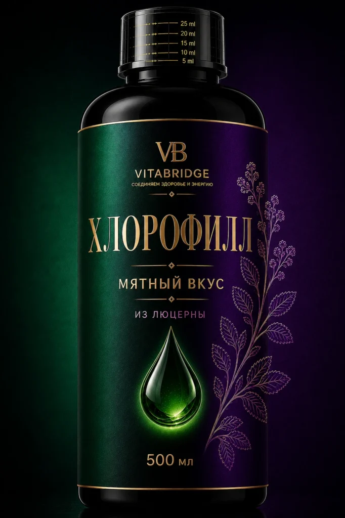 VitaBridge Хлорофилл из люцерны, жидкий, со вкусом мяты, 500 мл